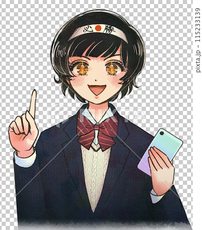 スマホゲーの必勝法を教える熱血女子高生のイラスト 115233139