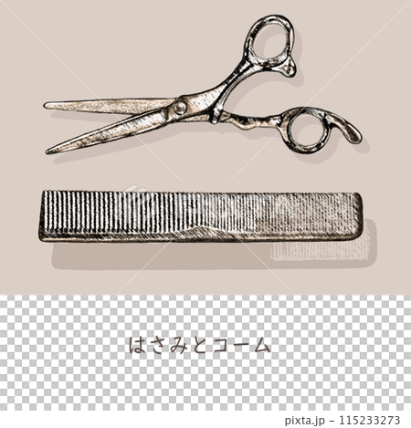 ハサミとコームの線画イラスト・美容師・理容師 115233273