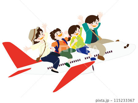 親子で飛行機に乗って家族旅行をするベクターイラスト 親子で飛行機に乗って家族旅行をするベクターイラスト 115233367
