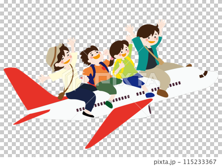 親子で飛行機に乗って家族旅行をするベクターイラスト 親子で飛行機に乗って家族旅行をするベクターイラスト 115233367