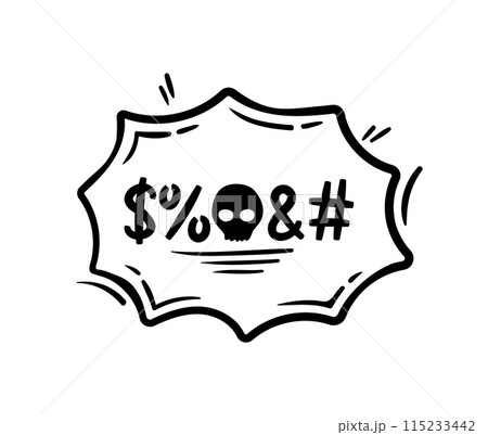 Hate angry talk, comic swear speech bubble. Aggressive expletive curse. Isolated vector black dialogue cloud with typography symbols, meaning profanity, scream, shout or furious negative emotions 115233442