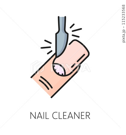 Manicure service nail cleaner color line icon. Manicure and pedicure master tools, woman beauty cosmetology or spa salon linear vector symbol. Cosmetics and makeup shop outline icon or sign 115233568