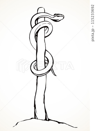 The serpent on the pole. Vector drawing 115233692