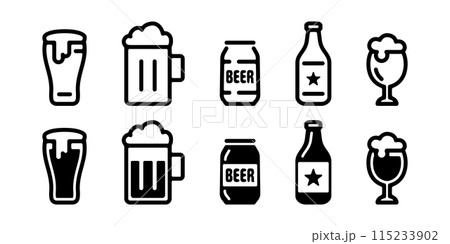 夏に飲みたい冷えたビール、かわいい生ビールのメニュー、ベクターイラスト白黒素材 夏に飲みたい冷えたビール、かわいい生ビールのメニュー、ベクターイラスト白黒素材 115233902