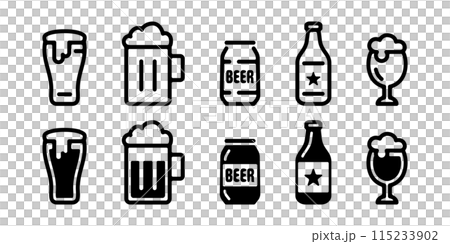 夏に飲みたい冷えたビール、かわいい生ビールのメニュー、ベクターイラスト白黒素材 夏に飲みたい冷えたビール、かわいい生ビールのメニュー、ベクターイラスト白黒素材 115233902