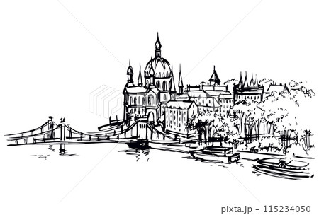 Hungarian Parliament Building. Vectos drawing scene Hungarian Parliament Building. Vectos drawing scene 115234050