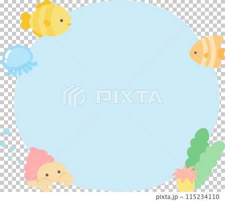 海洋生物、可愛的魚、水母、寄居蟹和海葵的夏季框架 02 海洋生物、可愛的魚、水母、寄居蟹和海葵的夏季框架 02 115234110