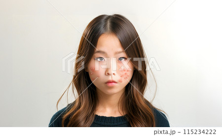 頬にニキビができた小学生女子　AI生成による架空の人物 115234222