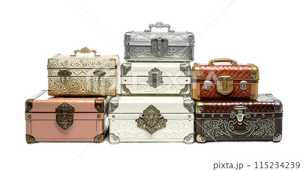 オシャレなアンティークトランクを積み重ねた画像 背景透明のイラスト
