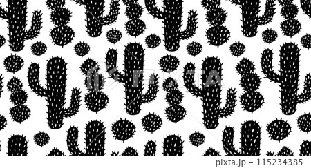 Vector seamless pattern with cactus. Black and white 115234385