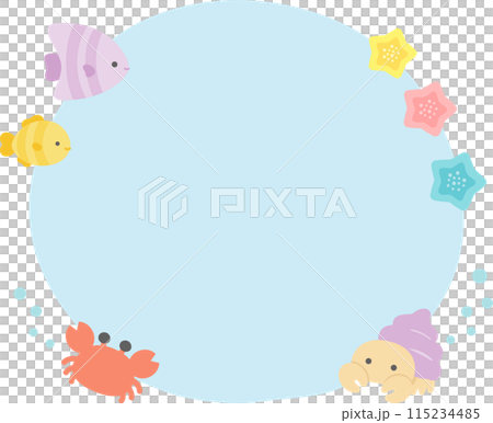 夏天的海框，可愛的螃蟹，魚，寄居蟹，海星排列02 115234485