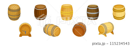 Wooden Barrel or Cask for Brewing Alcohol Vector Set Wooden Barrel or Cask for Brewing Alcohol Vector Set 115234543