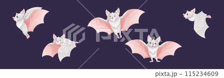 Bat Flying Creature Character with Fangs Vector Set 115234609