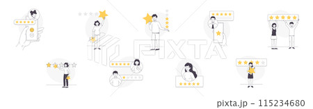 Feedback and Customer Review with People Character with Star Rating Service Vector Set 115234680