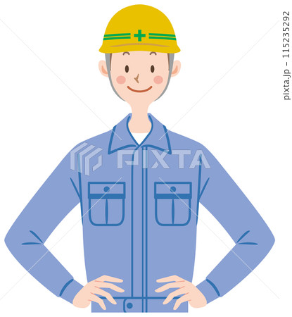 ヘルメットの作業員 工事現場 腰に手 ヘルメットの作業員 工事現場 腰に手 115235292