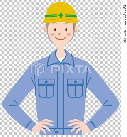 ヘルメットの作業員 工事現場 腰に手 ヘルメットの作業員 工事現場 腰に手 115235292
