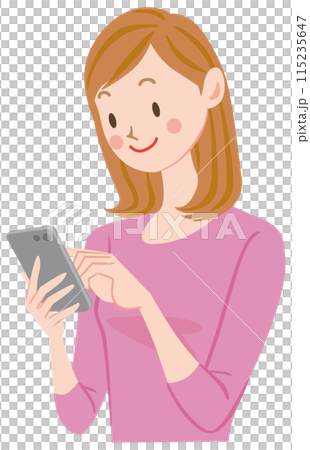 Woman touching a smartphone A young woman touching the screen of a smartphone 115235647