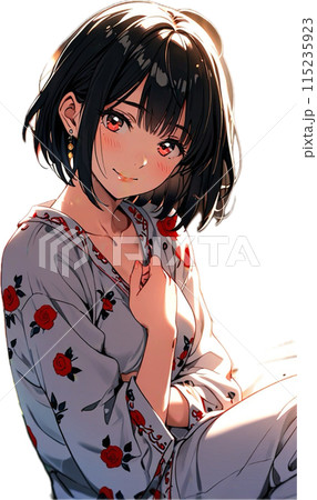 座る浴衣の女の子 115235923