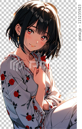 座る浴衣の女の子 115235923