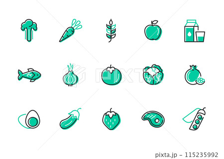 Natural and plant-based food - set of line design style icons 115235992