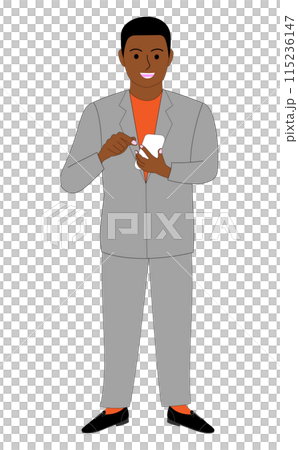 使用手機的年輕黑人，白色背景 115236147