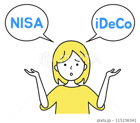 NISAとiDeCoの投資で悩む女性の主婦のイラスト素材 115236341