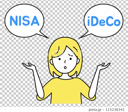 NISAとiDeCoの投資で悩む女性の主婦のイラスト素材 115236341