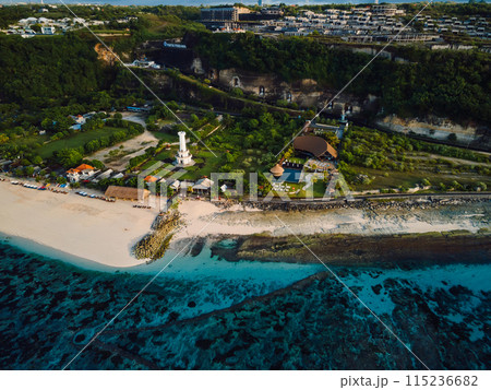 Most famous Pandawa beach with scenic lighthouse and ocean in Bali. 115236682