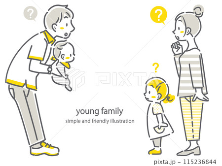 注目する若い4人家族 シンプルでお洒落な線画イラスト 注目する若い4人家族 シンプルでお洒落な線画イラスト 115236844