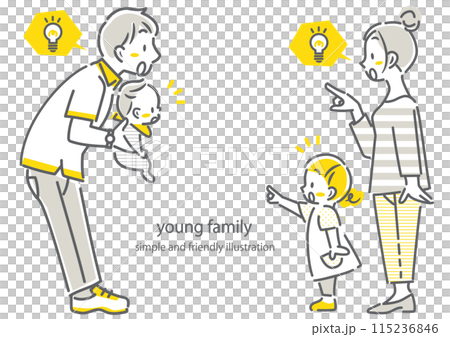 注目する若い4人家族 シンプルでお洒落な線画イラスト 注目する若い4人家族 シンプルでお洒落な線画イラスト 115236846