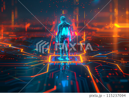 Futuristic AI Hologram Figure. Futuristic AI Hologram Figure. 115237094