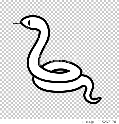 かわいい白蛇の白黒のイラスト かわいい白蛇の白黒のイラスト 115237176