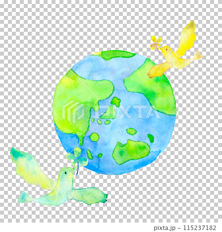 青い地球と幸福の鳥　水彩イラスト 115237182