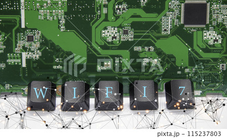 Concept of Wi-Fi 7 or Wi-Fi 7 development, high-speed connection 115237803