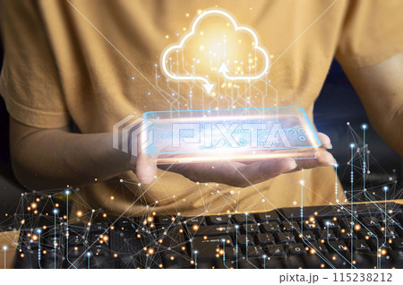 Man using computer showing cloud computing diagram in hand cloud technology data storage network and internet service concept Man using computer showing cloud computing diagram in hand cloud technology data storage network and internet service concept 115238212