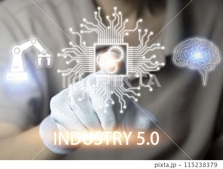 The concept of Industrial Revolution No. 5 is to improve the production process to be more efficient. By working together between humans (Human), intelligent systems (AI) and robots (Robot). The concept of Industrial Revolution No. 5 is to improve the production process to be more efficient. By working together between humans (Human), intelligent systems (AI) and robots (Robot). 115238379