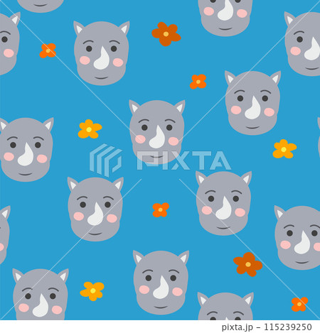 Seamless pattern with cute tribal animal faces. Illustration in boho style, dream catcher, cactus, palm trees, tropics Seamless pattern with cute tribal animal faces. Illustration in boho style, dream catcher, cactus, palm trees, tropics 115239250