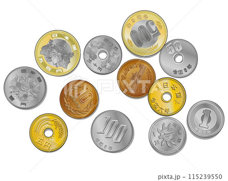 お金のイラスト 日本硬貨裏表 ちらばり 115239550