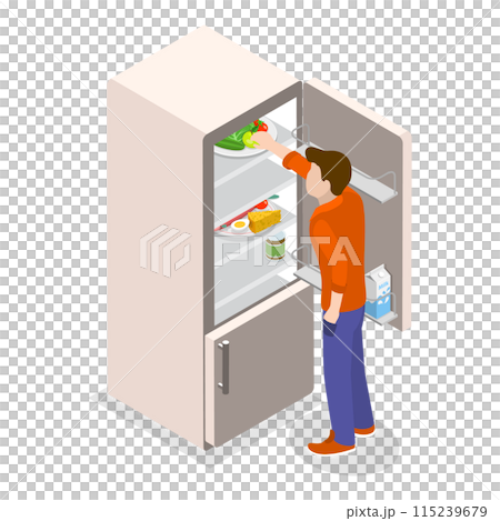 3D Isometric Flat  Set of Food In Fridge. Item 3 115239679