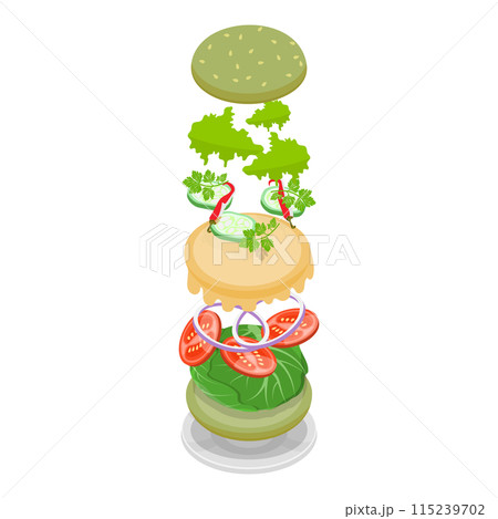 3D Isometric Flat  Set of Burger Maker. Item 4 115239702