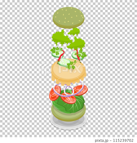 3D Isometric Flat  Set of Burger Maker. Item 4 115239702