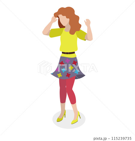 3D Isometric Flat Set of People with 90s Outfit. Item 8 3D Isometric Flat Set of People with 90s Outfit. Item 8 115239735