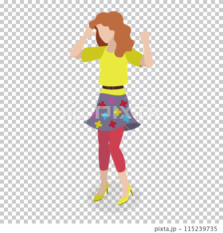 3D Isometric Flat Set of People with 90s Outfit. Item 8 3D Isometric Flat Set of People with 90s Outfit. Item 8 115239735