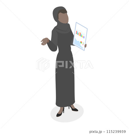 3D Isometric Flat Set of Arab Business Woman. Item 4 3D Isometric Flat Set of Arab Business Woman. Item 4 115239939