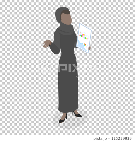 3D Isometric Flat Set of Arab Business Woman. Item 4 3D Isometric Flat Set of Arab Business Woman. Item 4 115239939