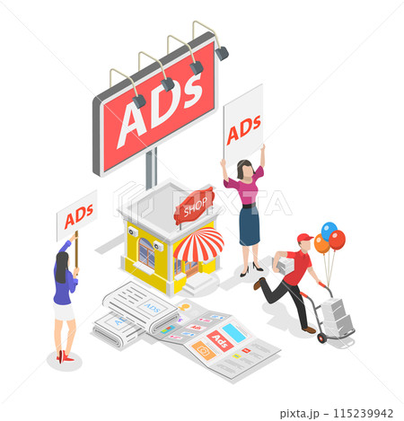 3D Isometric Flat  Illustration of Online Vs Offline Advertising. Item 2 115239942