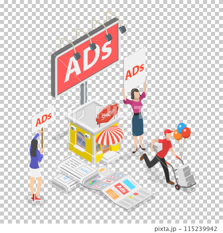 3D Isometric Flat  Illustration of Online Vs Offline Advertising. Item 2 115239942