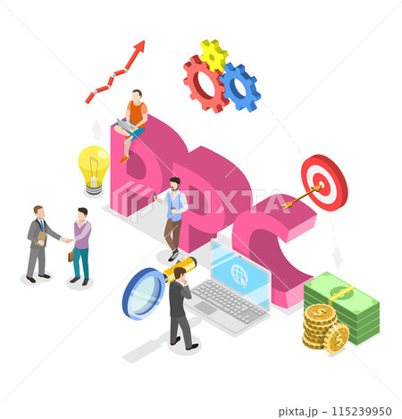 3D Isometric Flat  Illustration of SEO Vs PPC. Item 2 115239950
