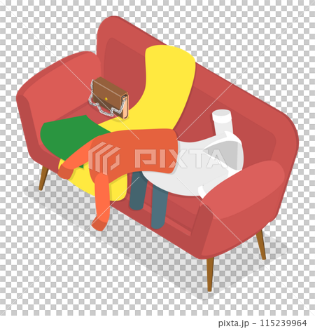 3D Isometric Flat  Set of Scattered and Messy Clothes. Item 3 115239964