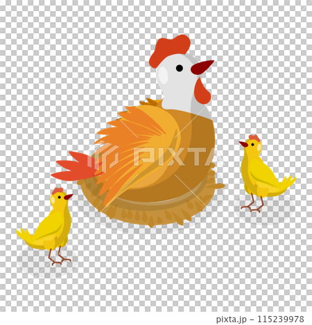 3D Isometric Flat  Set of Chickens. Item 2 115239978